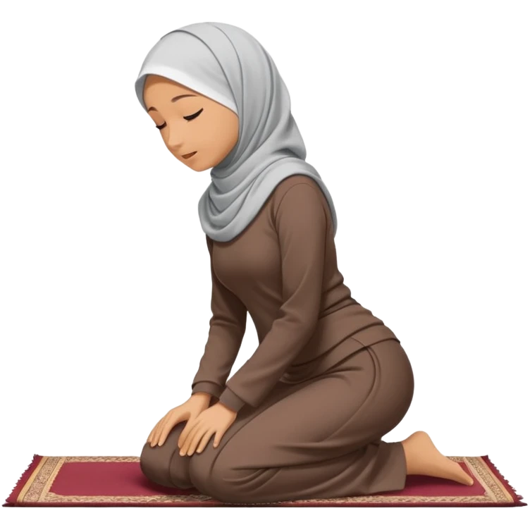 Woman Kneeling for Islamic prayer side view prostrate emoji