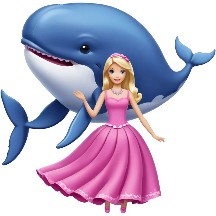Dancing whale dressing like Barbie ￼ emoji