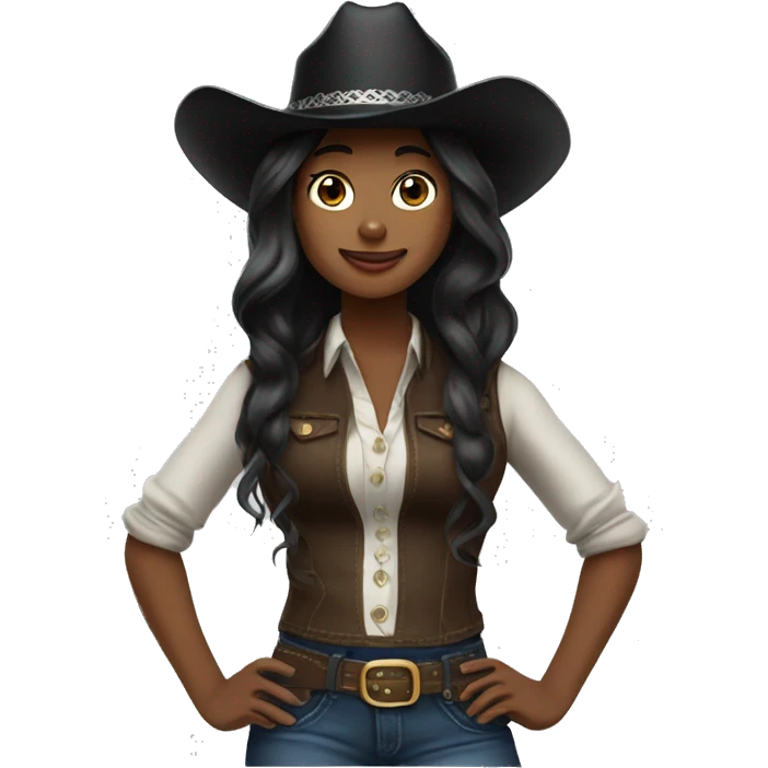 Pretty black cowgirl long hair wearing gallon hat emoji