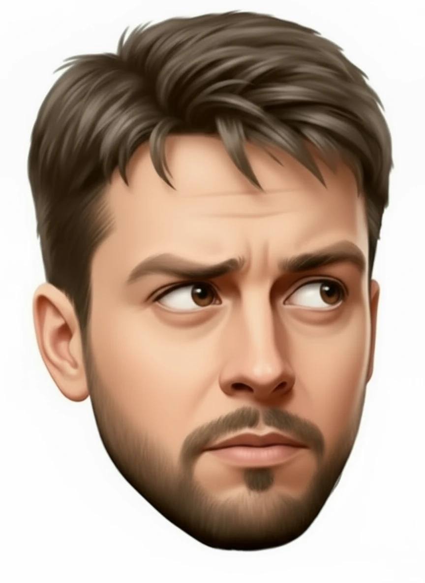 нарисуй этого человека в такой же позе, чтобы он смотрел глазами  в правый нижний угол, относительно зрителя, без фона emoji