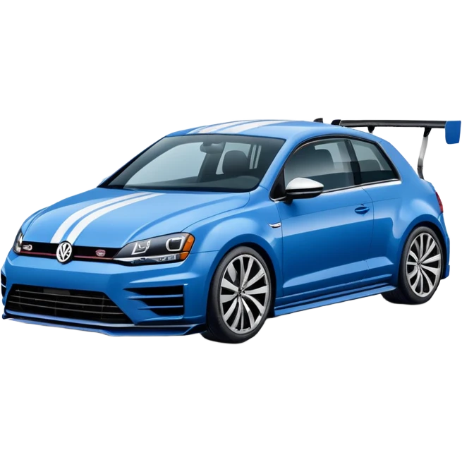 blue Volkswagen R car with racing stripes emoji