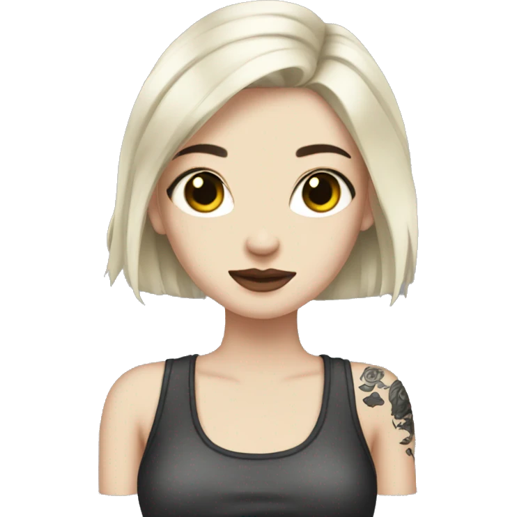 Pale girl with black hair arm tattoos emoji