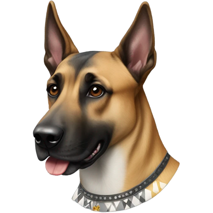 A malinois harlequin color with a crown on his head emoji