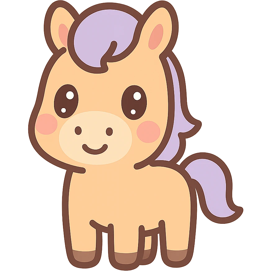 cute cartoon horse emoji, big eyes, rounded shapes emoji