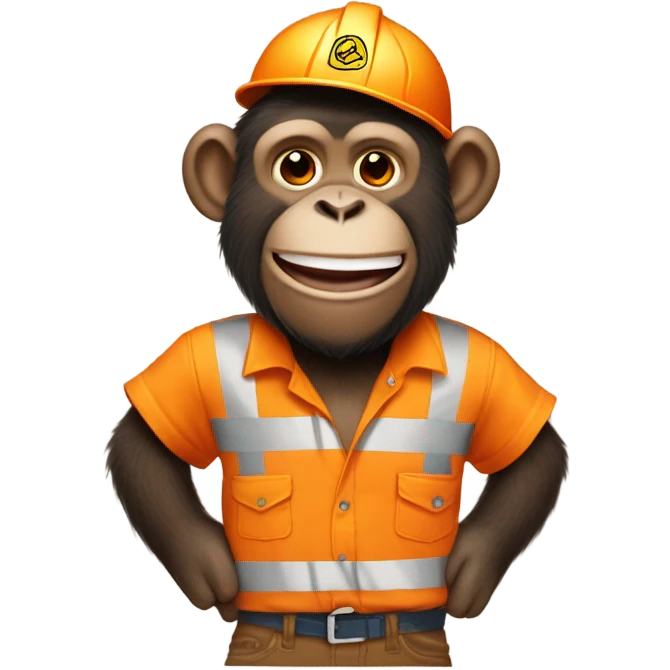 Very very very happy smiling stuffed teddy bear chimpanzee wearing an orange construction shirt  emoji