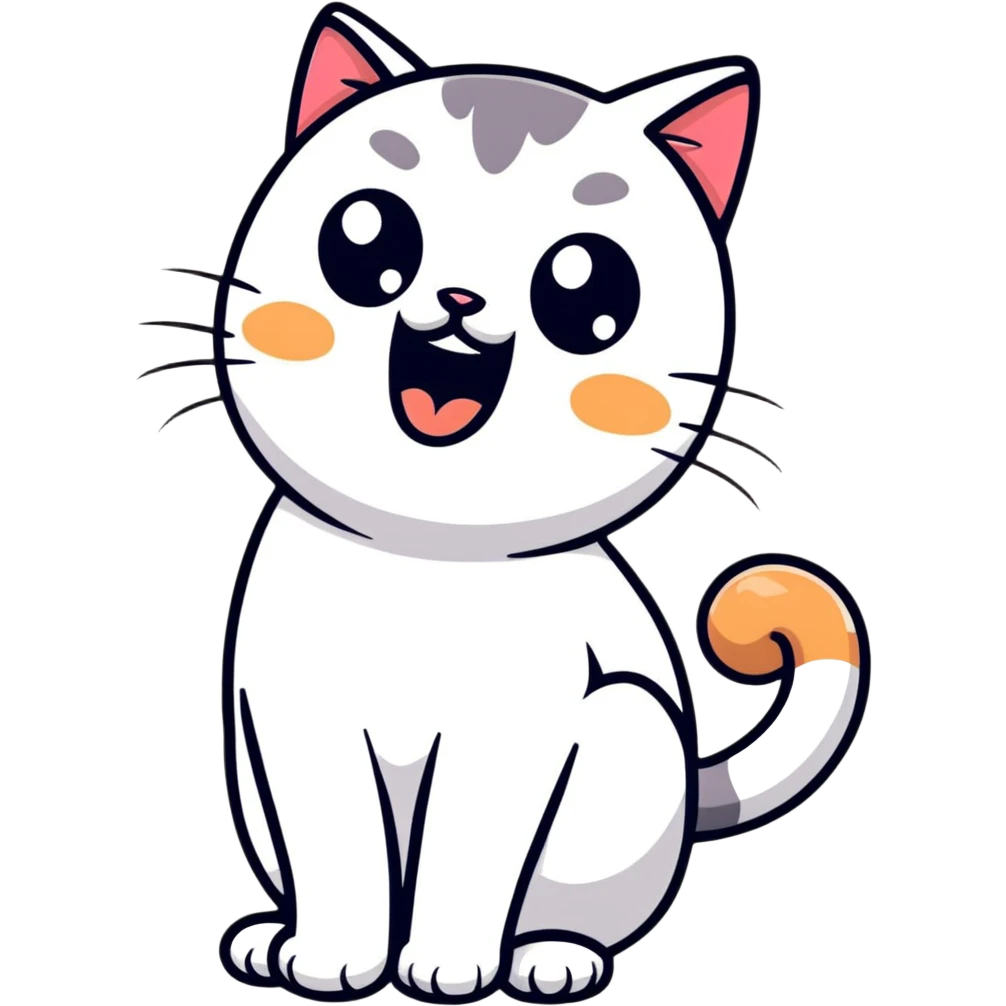 cute cat, big eyes, shouting 'Help!' (no text included as sticker style does not support text) emoji