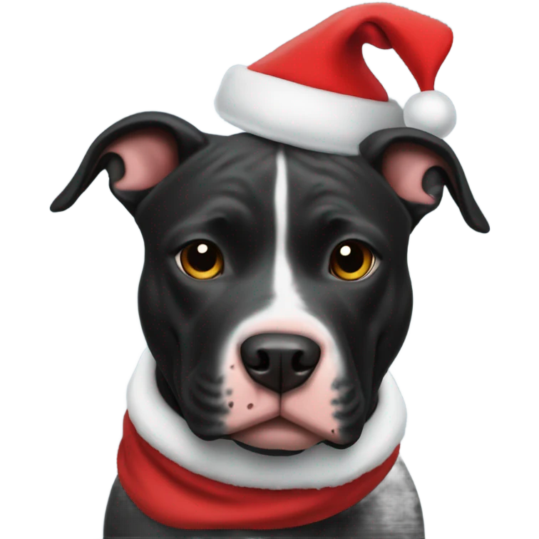 Fully black pitbull with Santa hat emoji