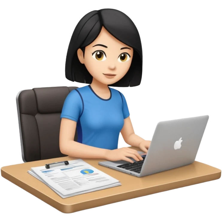 short white lady with black shoulder length hair who is a runner, used to be a teacher, and works remotely through a laptop as a documents engineering manager. emoji