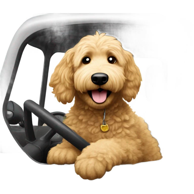 Golden doodle driving a tractor emoji