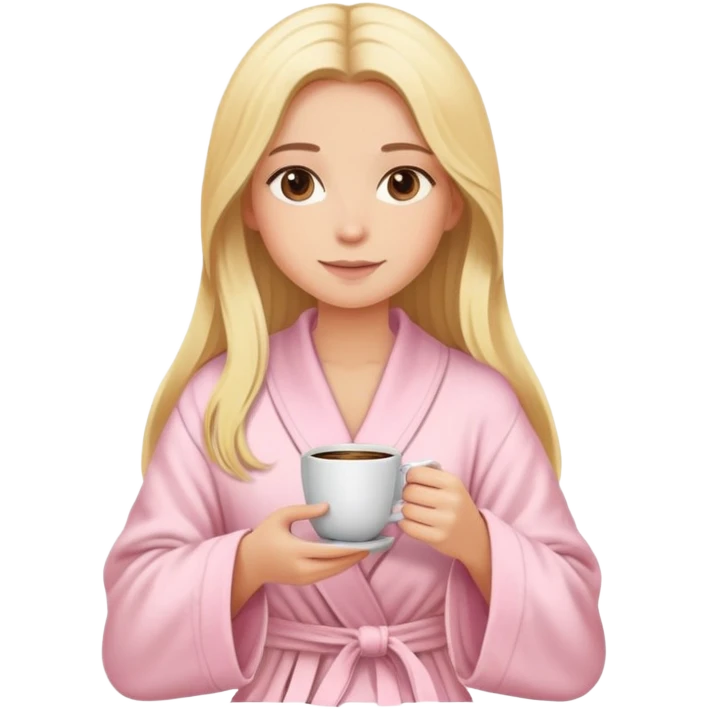 girl with long blonde hair sitting a cup of coffee wearing light pink robe emoji