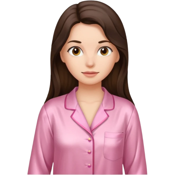 Brunette long hair lady in her soft silk pink pijamas emoji
