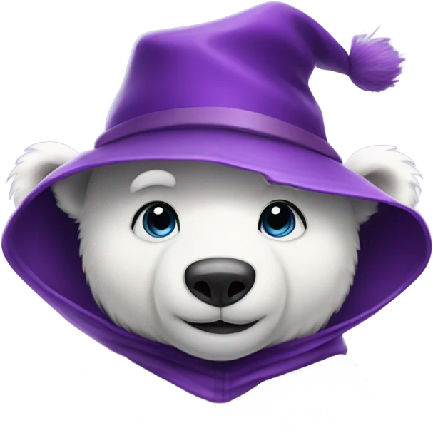 white cute wizard polar bear purple hat purple cape emoji
