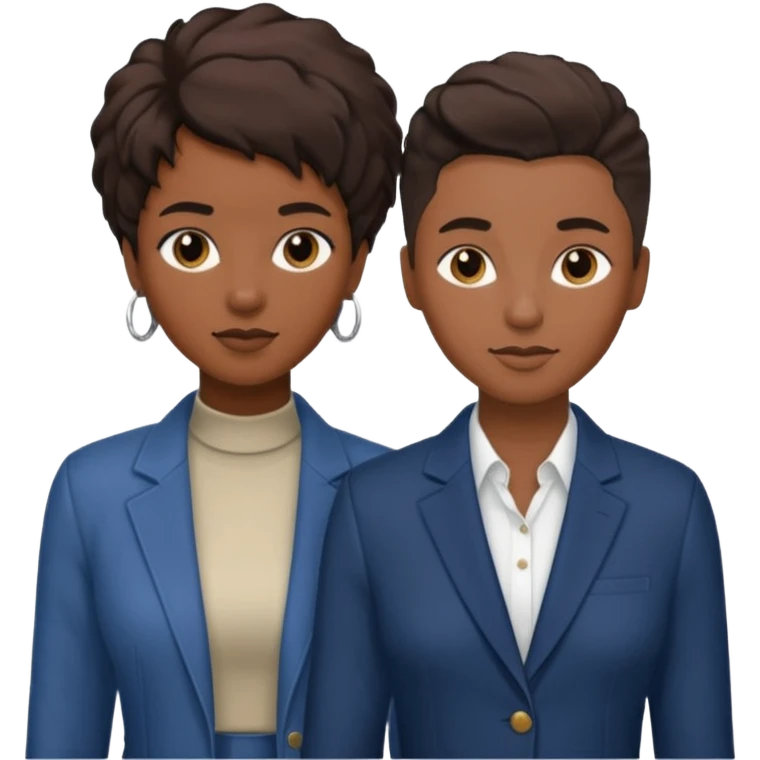Black lesbian couple with one masculine with short hair and one feminine with long hair in stylish clothes  emoji