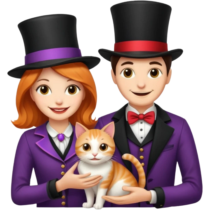 magician couple and their pet cat emoji
