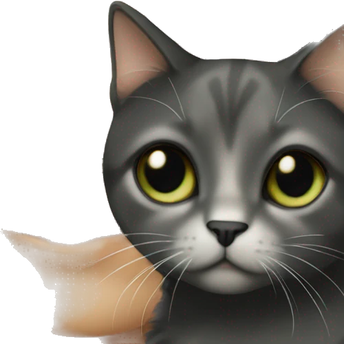 White girl with green eyes and black hair holding a calico cat emoji