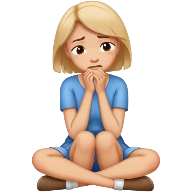 woman sitting on floor hugging her knees while crying emoji