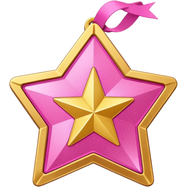 a glittery golden star-shaped medal with a soft cardboard texture, featuring a pink number 1 in the center with the text  emoji