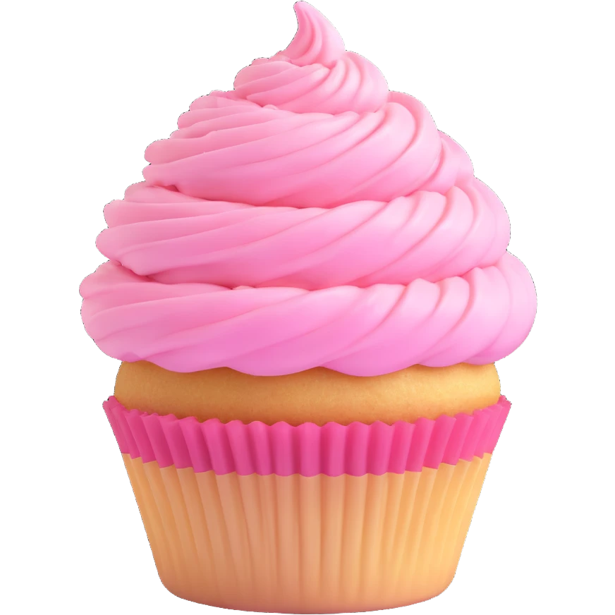 cupcake with classic swirl of pink frosting, simple vanilla cupcake base, 3D emoji style emoji