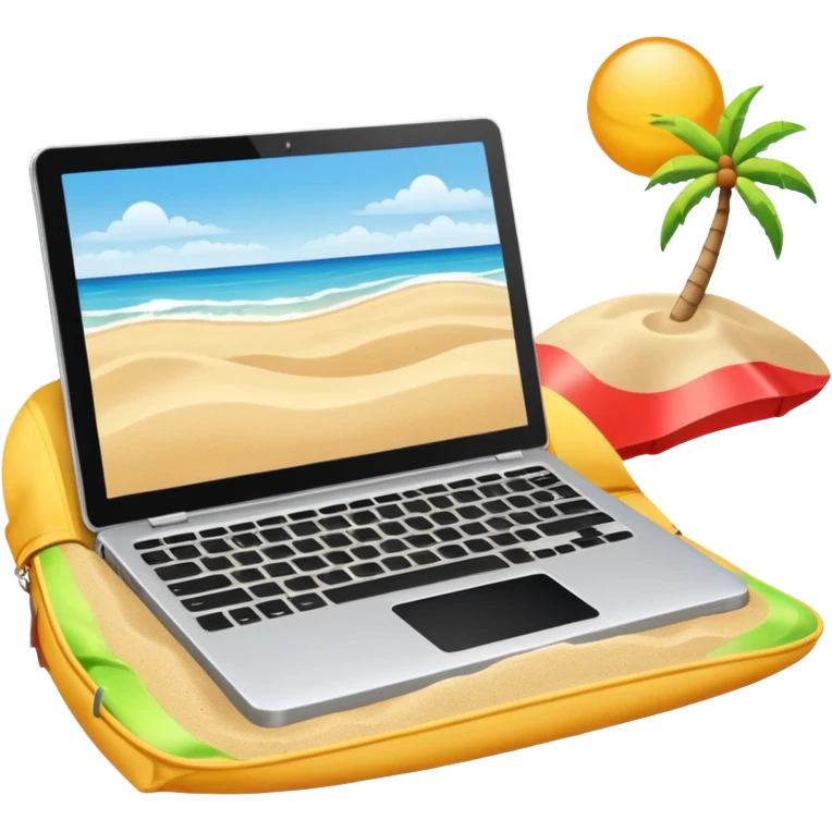  An open laptop on the beach. emoji