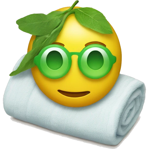 yellow emoji with cucumbers on eyes and a towel on their head relaxing emoji