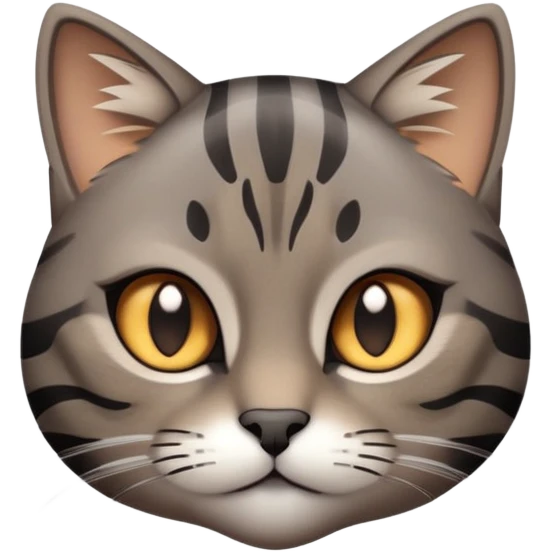 cinematic-cute-grey-and-black-brown-tabby-cat-portrait-emoji,-head-tilted-playfully-and-inquisitively,-sleek-grey-brown-fur-with-bold-black-tabby-stripes-and-a-distinctive-m-shaped-marking-on-the-forehead,-sparkling-amber-eyes,-simplified emoji