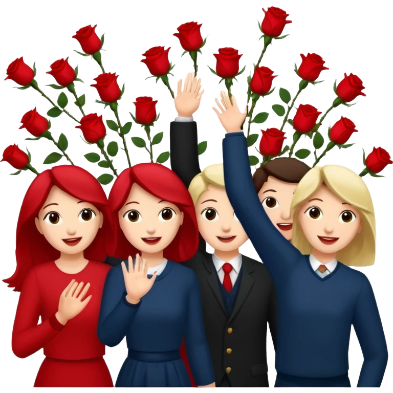 Family throwing roses congratulations  emoji