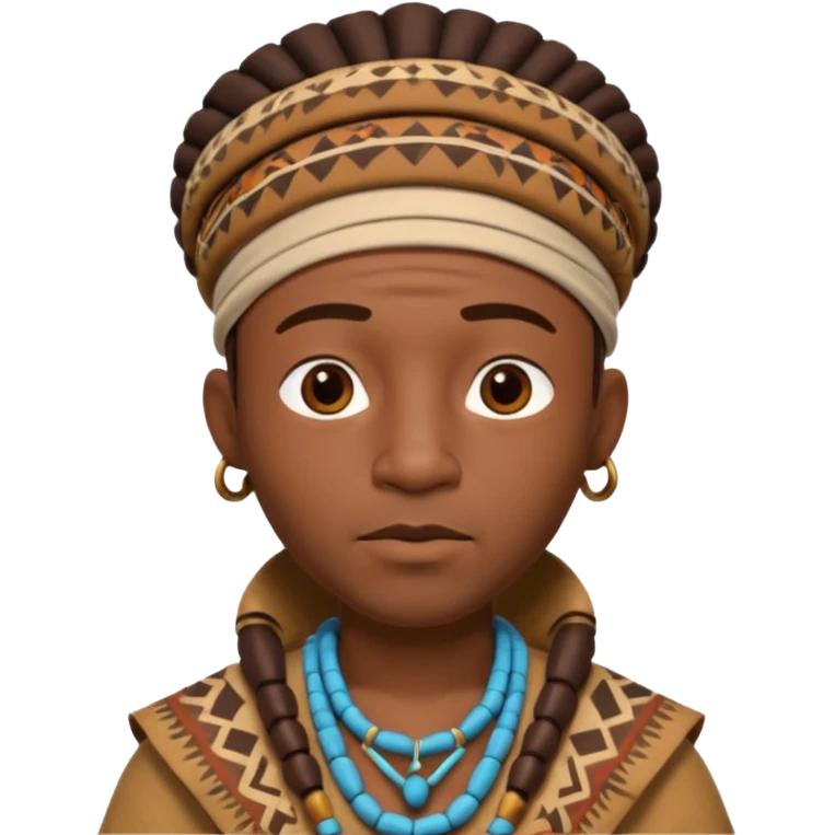 A 3D cartoon African man from the 1800s wearing traditional tribal clothing, calm expression, natural background, Memoji-style realism. emoji