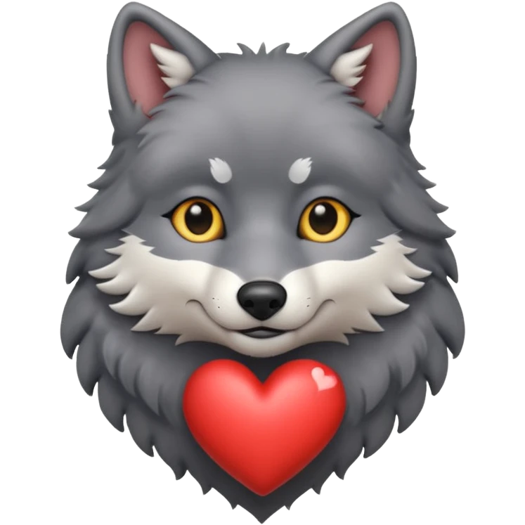 cute dark grey wolf inside heart emoji