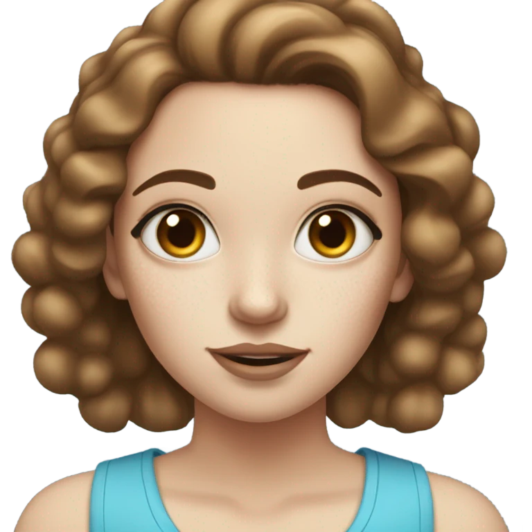 Girl applying her makeup on white skin while having Brown hair and blue eyes and freackles emoji