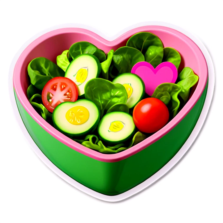 green salad in a pink heart shaped plate   emoji