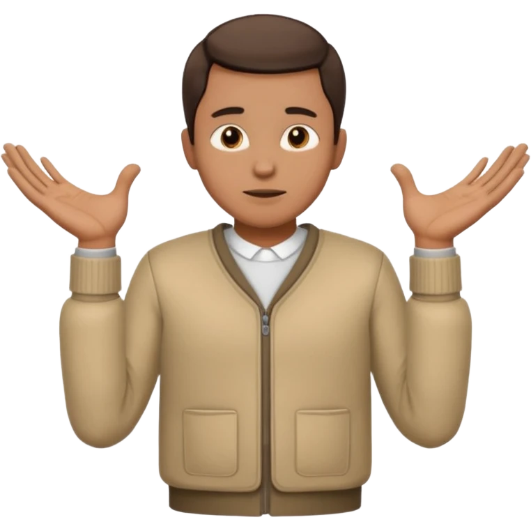 un hombre con las dos manos en el pecho, con las palmas de las manos abiertas. con ropa emoji