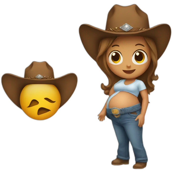 Pregnant woman with cowboy hat holding belly emoji