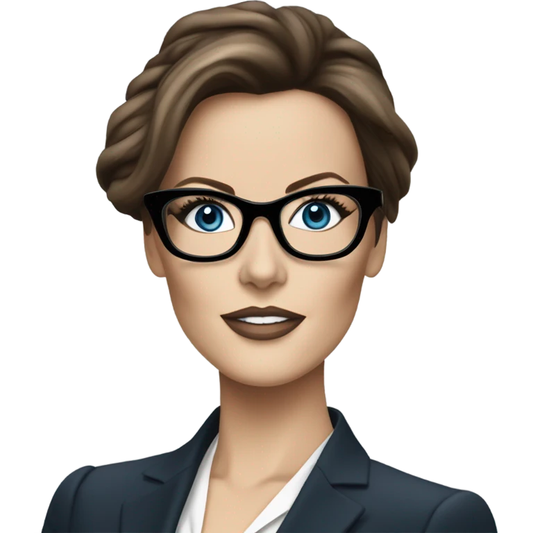 Realistic classy photo Kate Beckinsale blue eyes wearing glasses in a business meeting high fashion  emoji