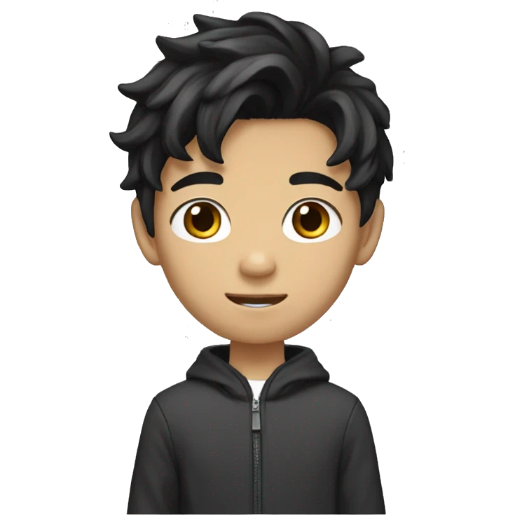 Teen boy type asian, Light brown skin, with long wavy black hair Little bit dezoom emoji