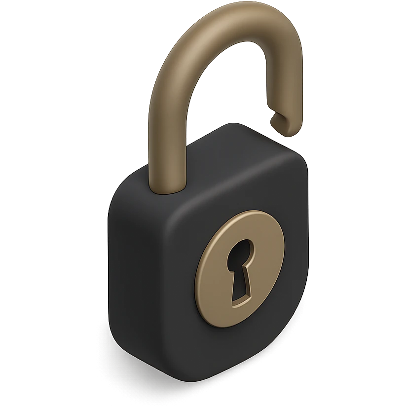 a padlock, open, 3D black style emoji