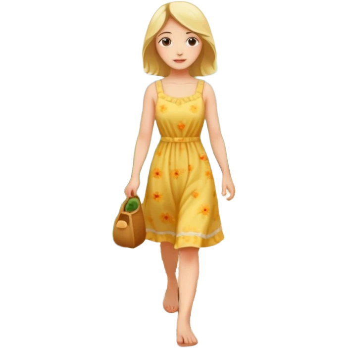 somone walking in a garden on a path with flower and trees around her emoji