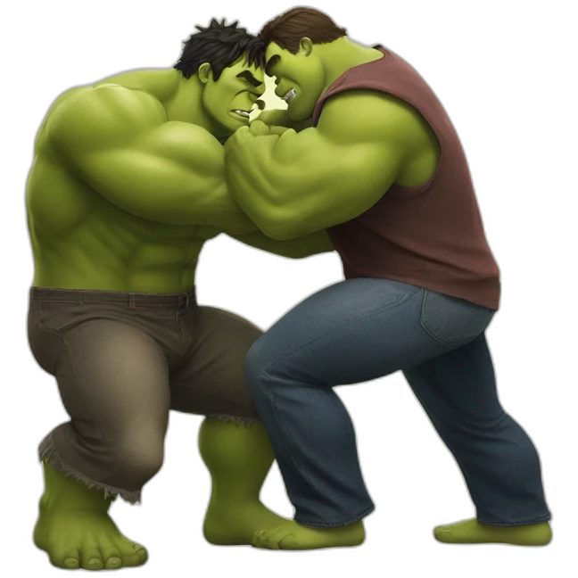 hulk and shrek hugging emoji