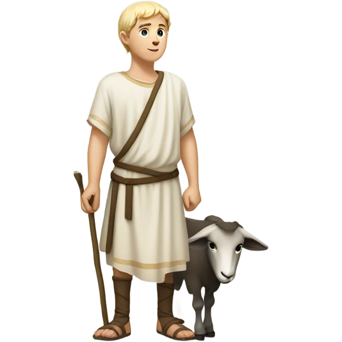 young shepherd with blond hair 10th century with short tunic and goat emoji