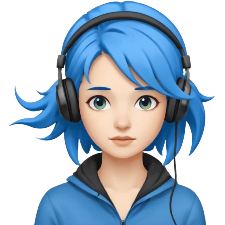 blue wind haired woman with headphone emoji
