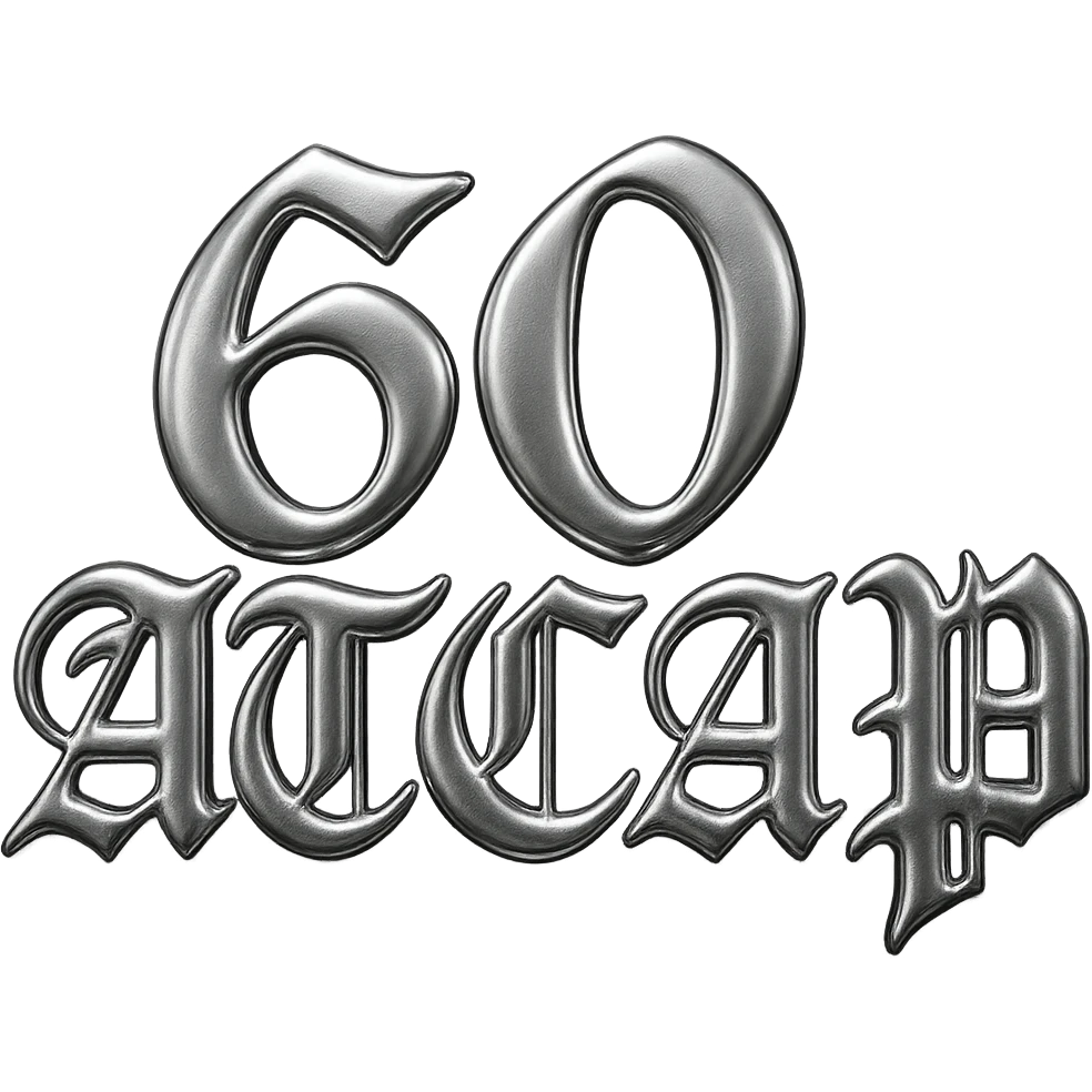 Add a cap graphic in the same Chrome Hearts style, with metallic chrome effects, gothic details, and ornate embellishments, keeping the '60ATCAP' text and overall look. emoji
