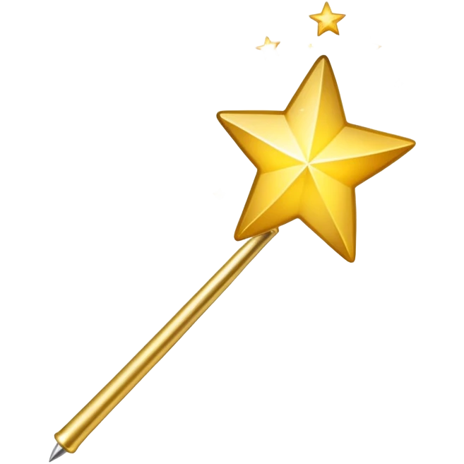 Magic wand with gradient yellow stars, golden handle with star tip, magical sparkles flying out, similar to Apple emoji style emoji