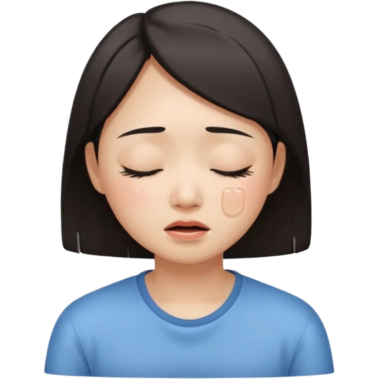 Crying asian girl with clean vibe, closing eyes emoji