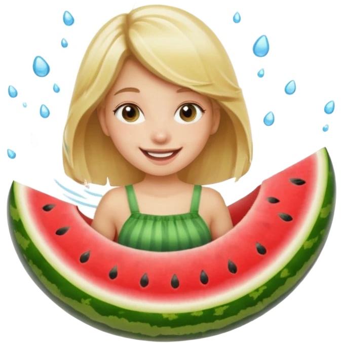blonde girl floating on a watermelon tube  emoji