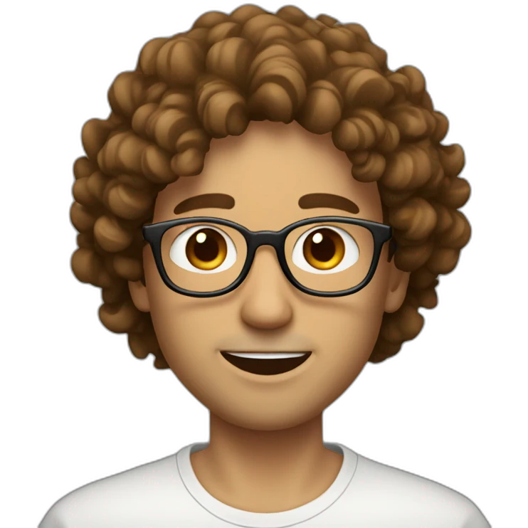 male with brown curly hair with a small brown Beard and round glasses eating cousous emoji