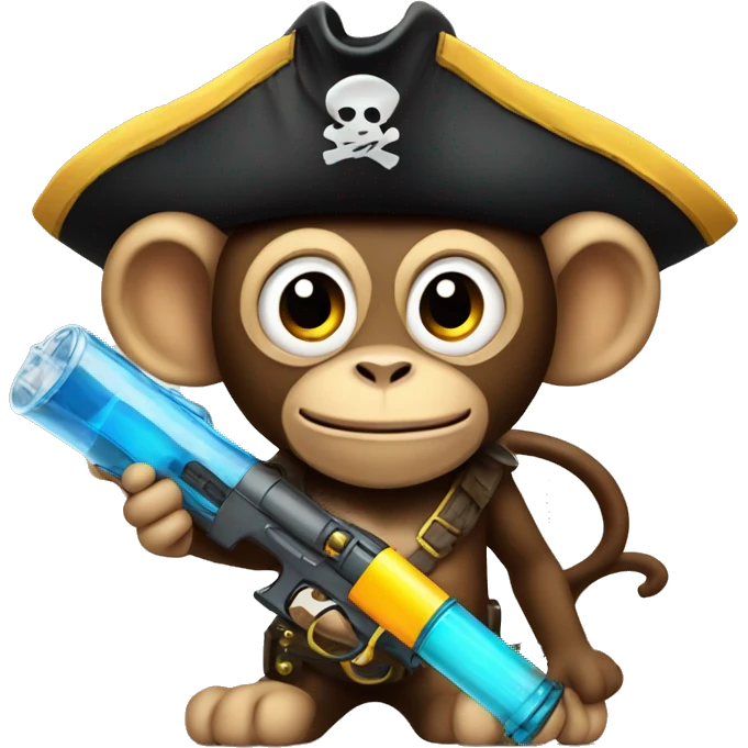 Monkey holding a water gun with a pirate hat  emoji
