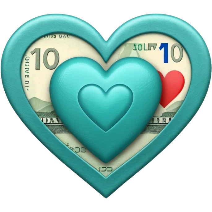 Teal heart with Canadian $10 bill emoji