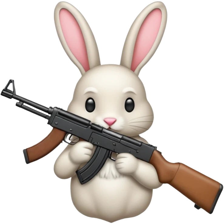 Crea un emoji de un conejo sosteniendo una  Ak47 con pasamontañas enojado emoji