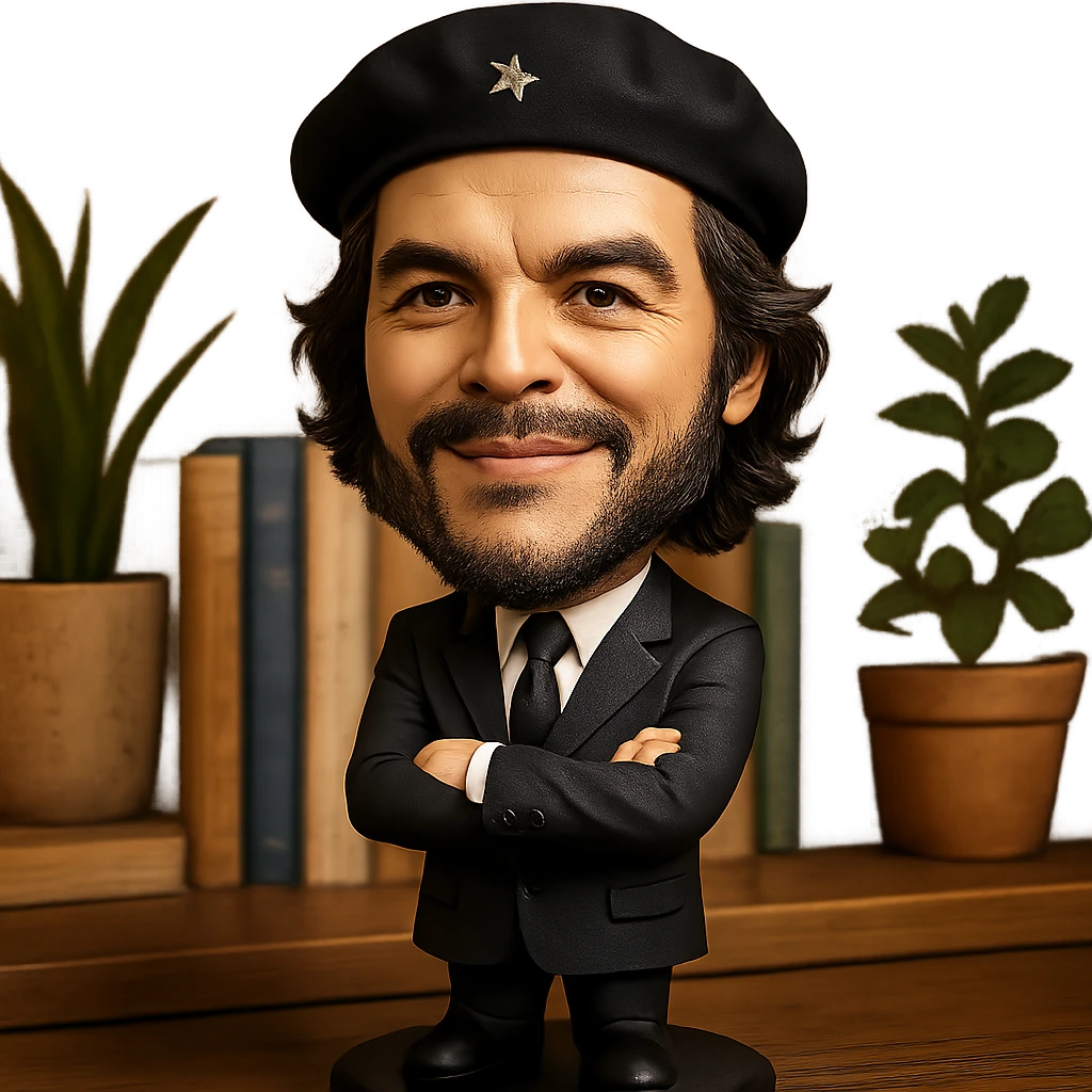 Che Guevara in a suit and tie, big head, confident smile, bobblehead style emoji