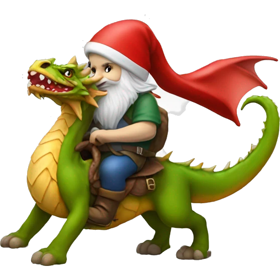 a gnome wearing a santa hat riding a dragon  emoji