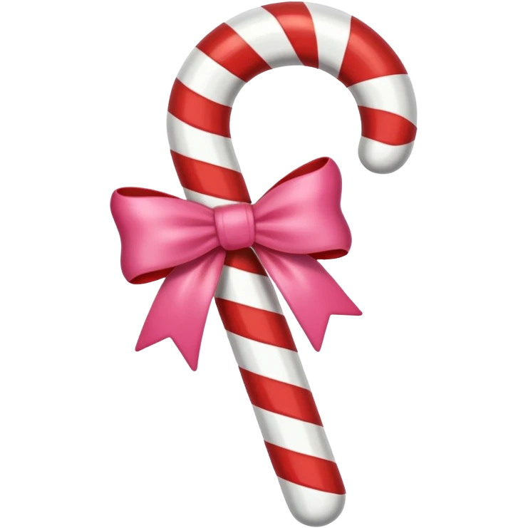 single candy cane with little pink bow emoji